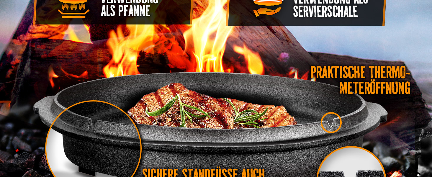 Набір голландської печі з рецептами | вже обпалений - попередньо оброблений | Голландська піч з чавуну | жаровня з підйомником кришки та ручками (каструля без ніжок, 4,2 літри / 4,5 QT) Каструля без ніжок 4,2 літри / 4,5 QT