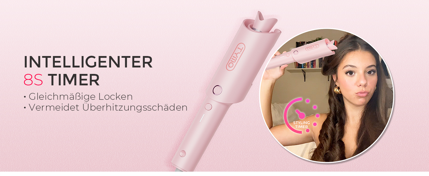 Автоматичний локон-стайлер TYMO CURLPRO 25mm - рожевий, з термозахистом, 3 температурні режими (160-210°C), для великих та маленьких локонів