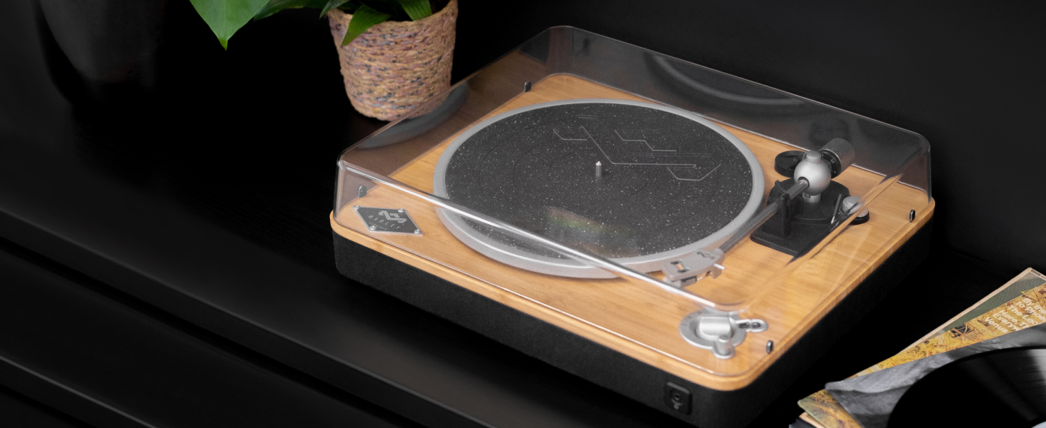 Бездротовий програвач вінілу House of Marley Stir It Up Bluetooth, екологічний, 33/45 об/хв, з попереднім підсилювачем, голівкою Audio-Technica, корпус з бамбука, з кришкою від пилу