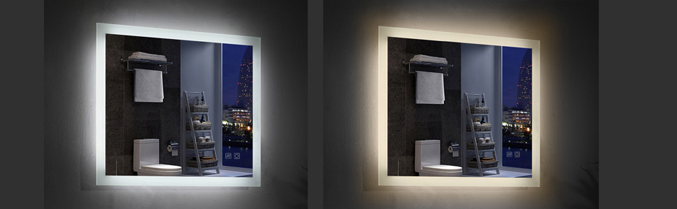 Дзеркало для ванної кімнати Badspiegel 120x70 см з підсвічуванням LED, сенсорне керування, антизапітніння, регулювання яскравості, біле світло (60x80 см)