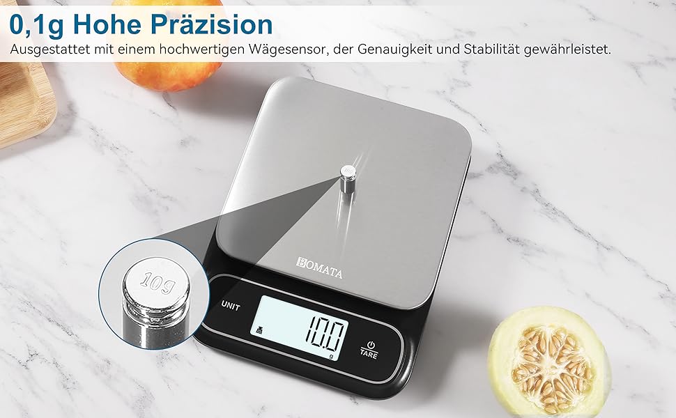 Кухонні ваги BOMATA: цифрові, з нержавіючої сталі, IPX6, 5 кг, 0.1 г, USB-C, для приготування їжі, випічки, схуднення