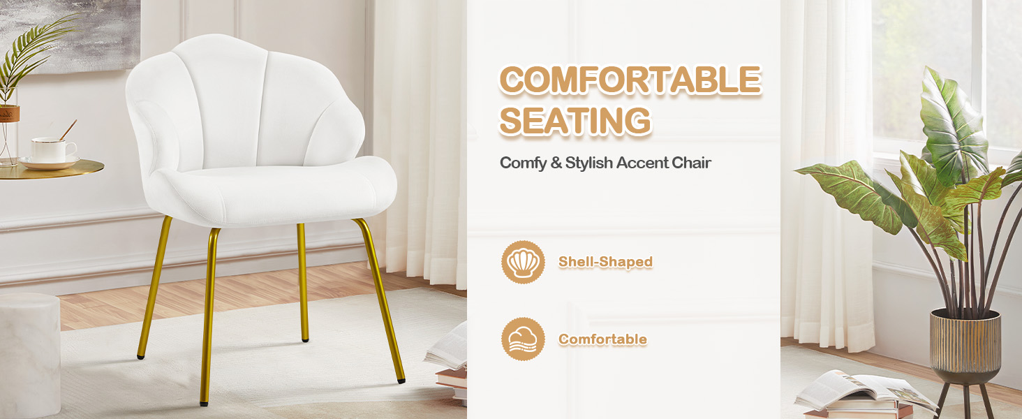 Крісла-черепашки Yaheetech, 2 шт., білі. Сучасні крісла з металевими ніжками, для вітальні, туалетного столика, спальні. Поліестер.