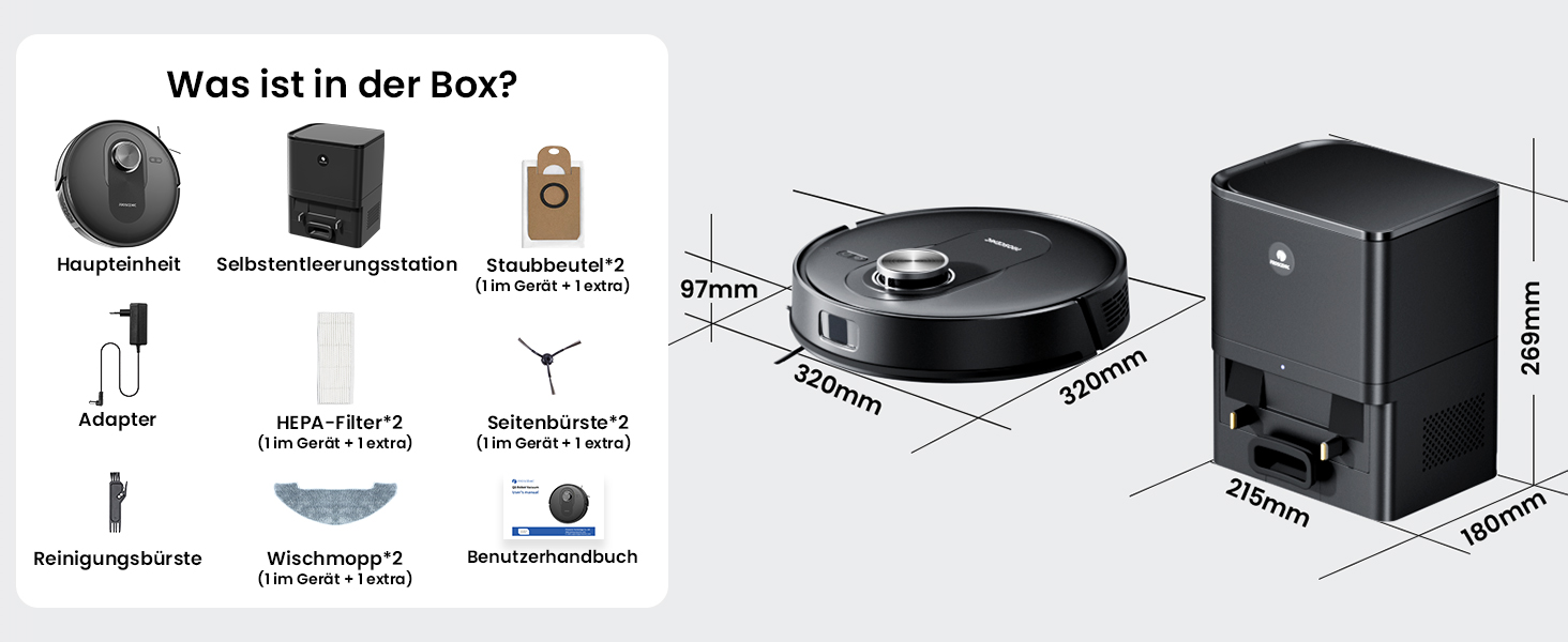 Робот-пилосос Proscenic Q8 Max+ з функцією миття, 8000Pa, 200хв, док-станція для самоочищення, 3л, лазерна навігація, керування через додаток, сумісність з Alexa, Google, Siri, чорний