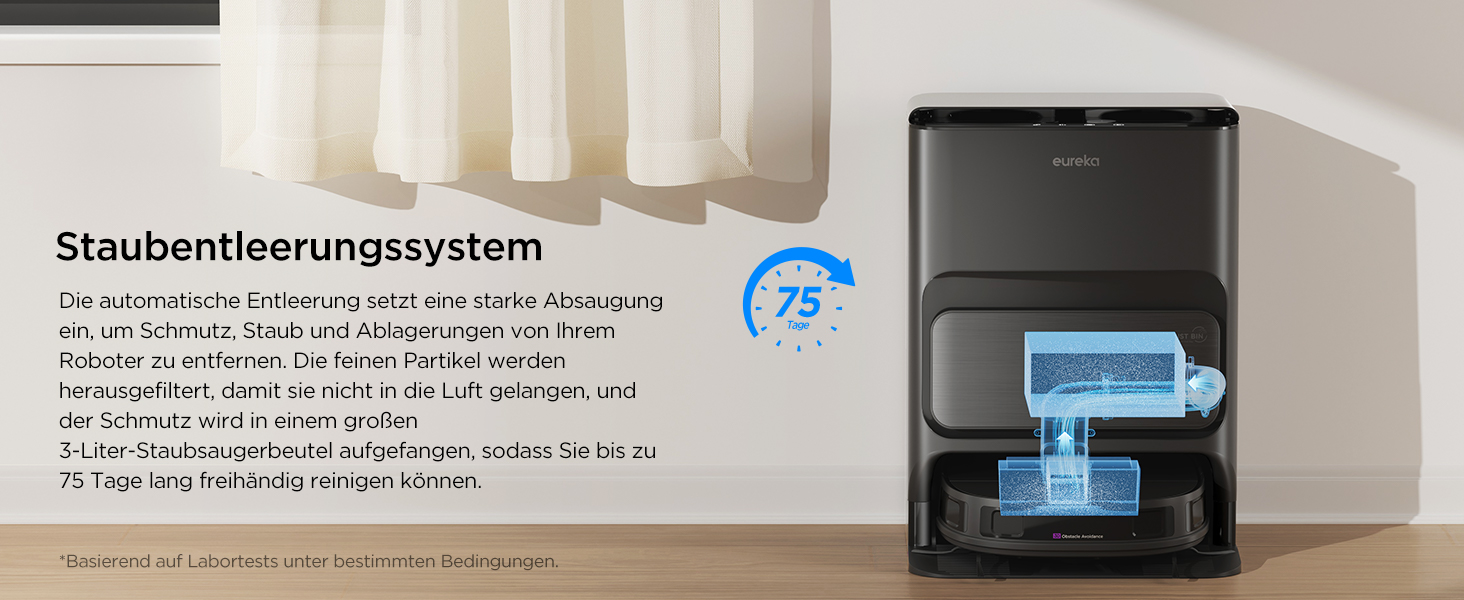 Робот-пилосос EUREKA J12 Ultra з функцією миття підлоги (самостійне очищення, миття та сушка), потужність всмоктування 5000Pa, обертова функція миття, Dual-LiDAR навігація, 3D уникнення перешкод, білий (чорний)