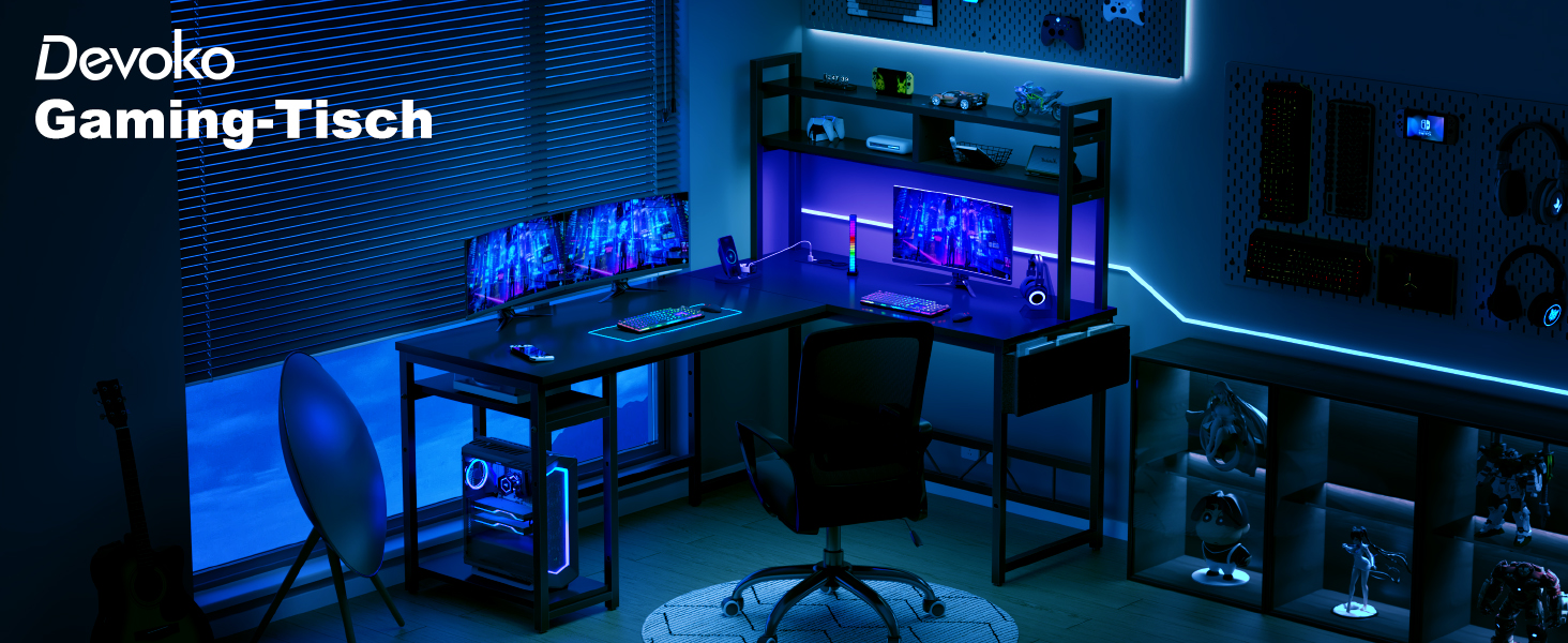 Ігровий стіл Devoko з підсвічуванням LED, 160x120 см, з розетками та USB, білий. Комп'ютерний стіл для геймерів та дому з місцем для зберігання.
