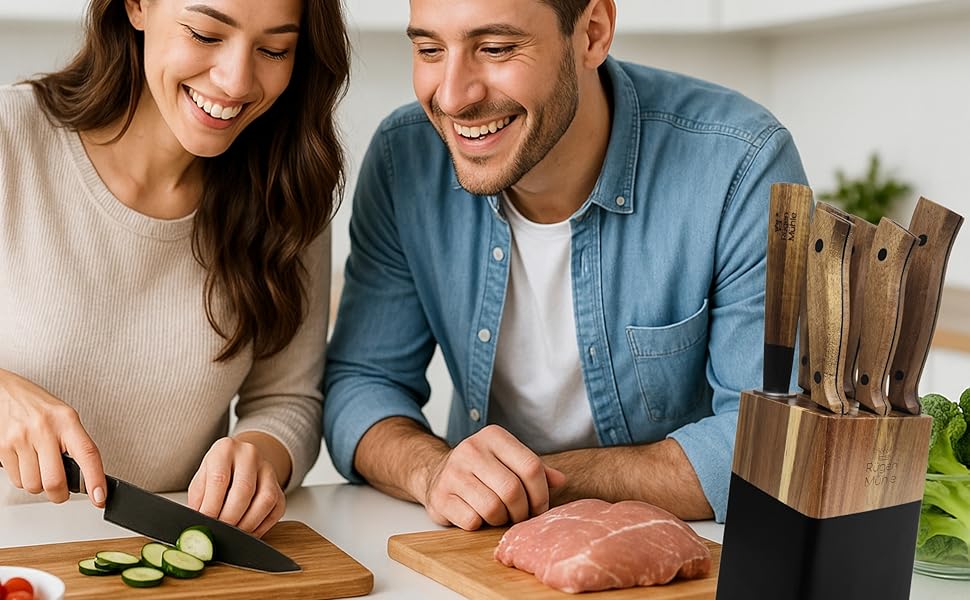 Набір ножів Rügen Mühle Premium Design 7 предметів з акації та нержавіючої сталі, з підставкою (Messerblock)