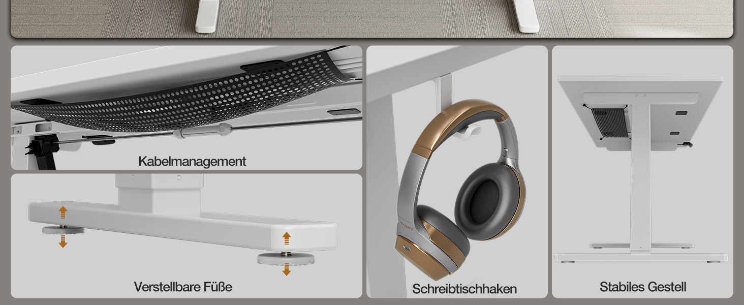 Електричний регульований стіл 120x60 см з пам'яттю, для офісу та дому. Комп'ютерний стіл з кабелеуправлінням та гачками, білий.