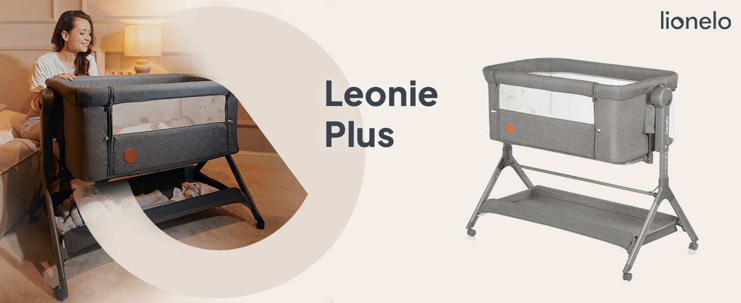 Дитяче ліжко Lionelo Leonie Plus 3 в 1: ліжко, коліска, ліжко-приліжко з регулюванням висоти, сітчасті стінки, знімною бічною панеллю та коліщатками з гальмом. Бежевий колір.