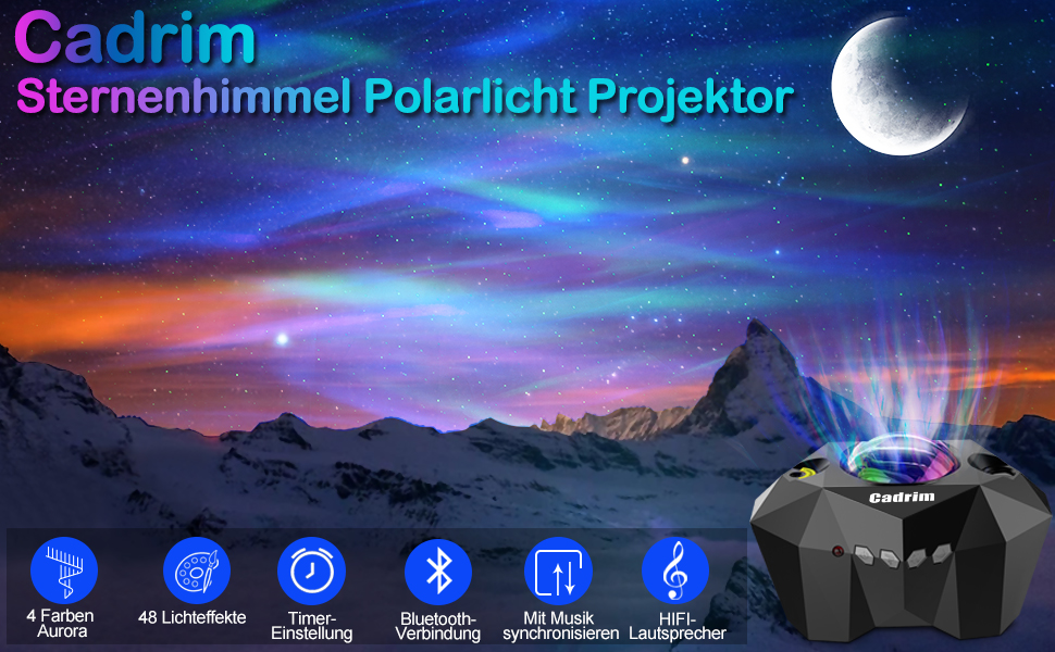 Проєктор зоряного неба Cadrim Sternenhimmel з пультом ДУ, LED лампа північного сяйва для вечірок, Різдва, Хелловіну, подарунок