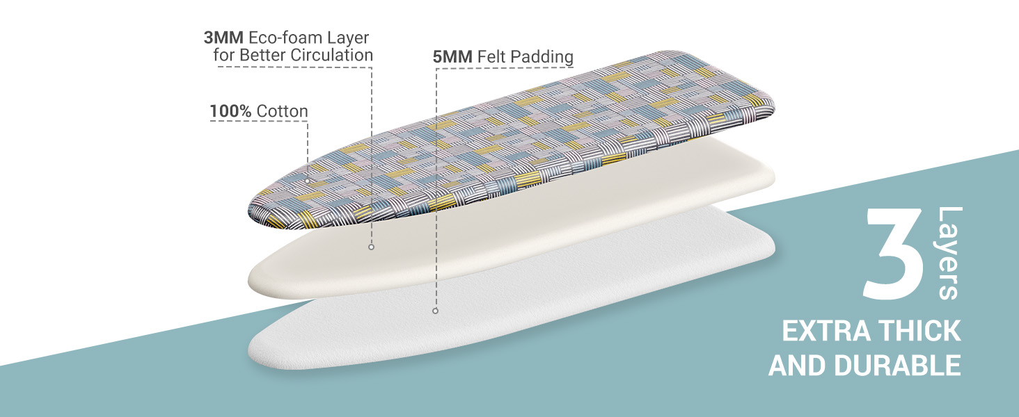 Чохол для прасувальної дошки KINGRACK, бавовна, 122 x 38 см, товста повстяна підкладка, смугаста, легко встановлюється