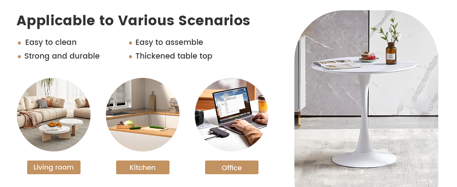 Круглий обідній стіл для кухні, вітальні, балкону. Діаметр 70/80 см, білий/чорний