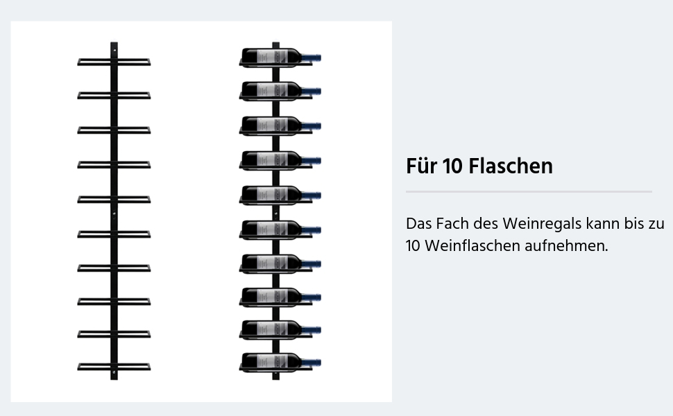 Стильна металева полиця для вин Yaheetech на 10 пляшок, чорна