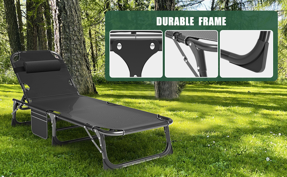 Розкладне шезлонг для саду SUNYRISY з регульованою спинкою, подушкою та підголівником, витримує до 200 кг, велике кемпінгове ліжко для дорослих, тераси, офісу та пляжу