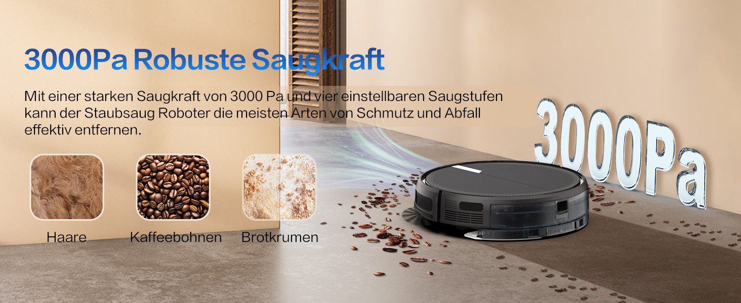 Робот-пилосос AIRROBO P30 з функцією миття, 3000Pa, 3-в-1, для тварин, килимів, твердих підлог, з пультом дистанційного керування, час роботи 120 хв (чорно-сірий)