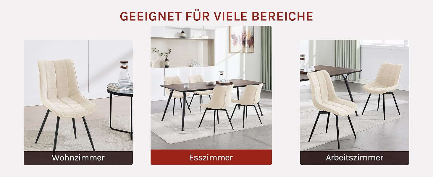 Крісла для обідньої зони WOLTU: комплект з 2 шт., м'які, з металевими ніжками, бежеві