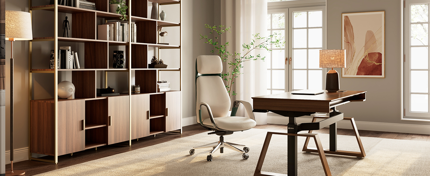 Ергономічне крісло EUREKA для офісу та дому: шкіряне, регульоване, для роботи, бізнес-крісло, дихаюче, комфортне, для керівника, білий колір