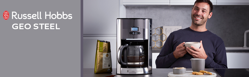 Тостер Russell Hobbs Geo Edelstahl Grau на 2 тости, нержавіюча сталь, сірий - широкі слоти, підставка для булочок, 6 режимів, розморожування, підігрів, 1640 Вт