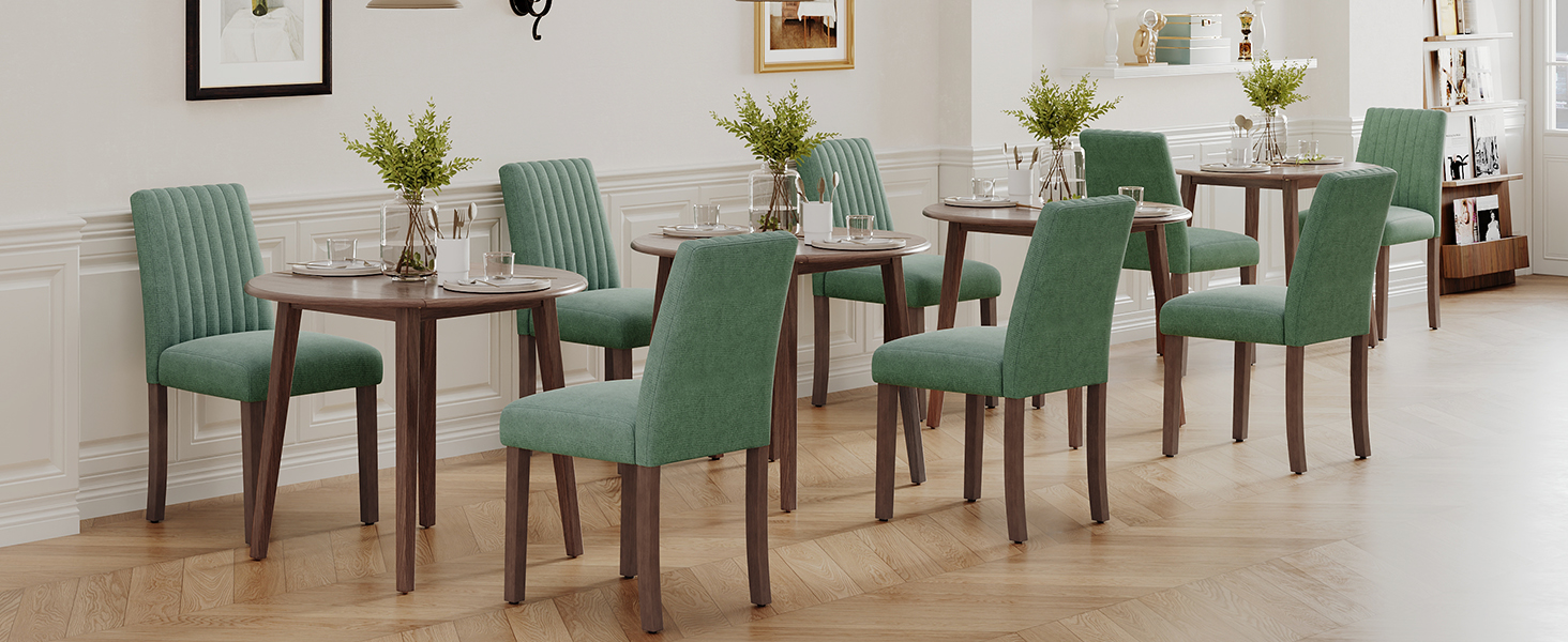 COLAMY Комплект обідніх стільців для кухні та їдальні (6 шт), зелені, з м'яким сидінням та спинкою, дерев'яні ніжки