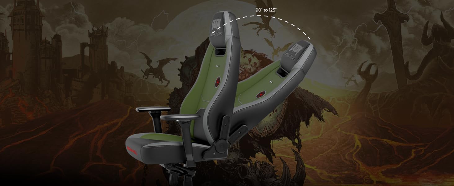 Ігрове крісло noblechairs Legend Doom: The Dark Ages Edition — ергономічний офісний стілець з підтримкою попереку, 4D-підлокітниками та шкіряним покриттям PU, до 150 кг