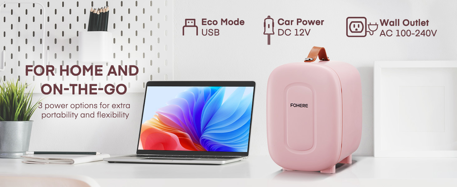 Міні холодильник FOHERE 5 літрів, USB живлення, 220V/12V, для напоїв та косметики, білий (рожевий)