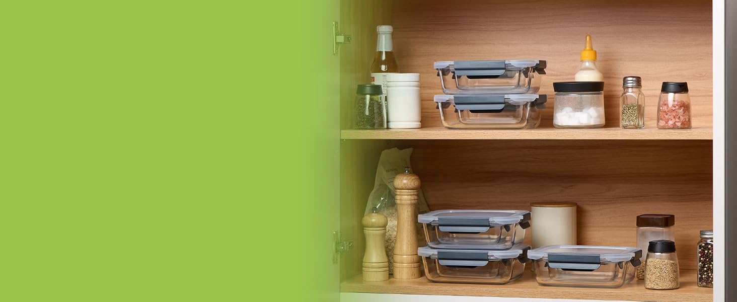 Набір скляних контейнерів для їжі VonHaus з кришками, герметичні ланч-бокси для запікання та мікрохвильової печі, 10 предметів (5x370мл та 5x1л)