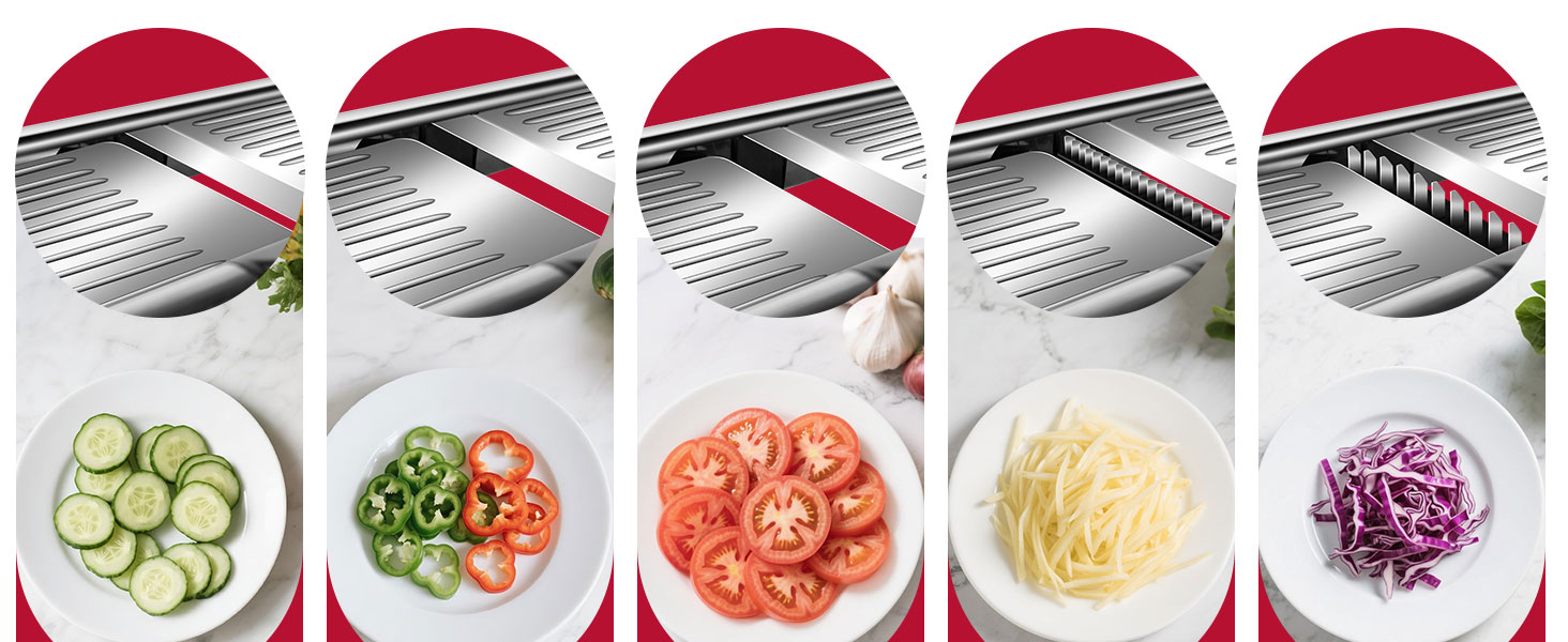 Машинка для нарізання овочів Mastertop Mandoline, 5-в-1, з нержавіючої сталі, регульована, для нарізання соломкою, скибочками та тертям