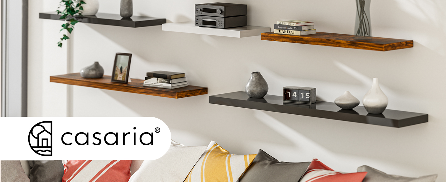 Полиця настінна Casaria Holz Schwarz 90 см для кухні, вітальні, коридору - чорна матова, витримує до 15 кг