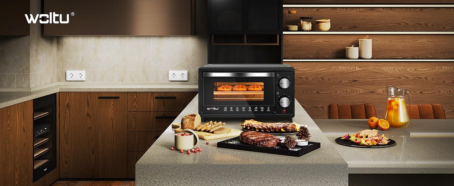 Міні-піч WOLTU 10 л, 800 Вт: піч для піци, тостів, індички, хот-догів. Чорний колір
