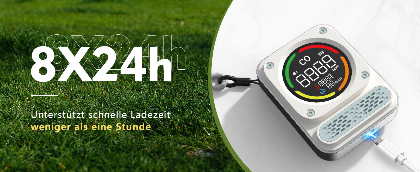 Портативний детектор чадного газу 3-в-1 з перезаряджаємою батареєю, сенсор на 10 років, 200 годин роботи для подорожей, кемпінгу, намету, автодому, дому, кухні