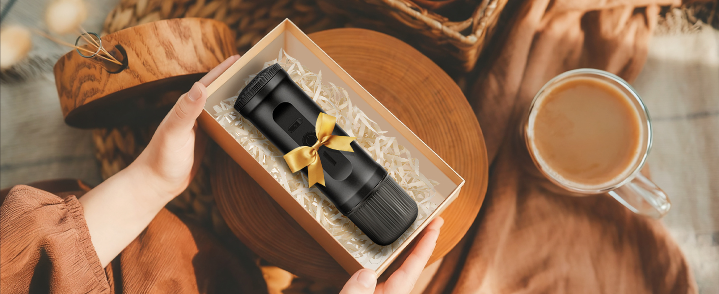 Портативна кавомашина ICARE з акумулятором, 2-в-1 для капсул NS та меленої кави, самонагріваюча, USB-C, індикатор заряду, для кемпінгу, подорожей та в дорогу (Чорний)