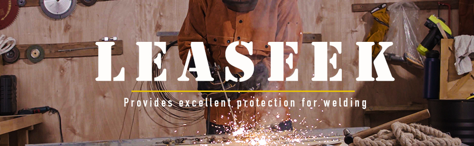 Шкіряний фартух для зварювальника LeaSeek – термостійкий та вогнестійкий, з 6 кишенями, великий розмір (M-XXXL), 61x91 см + шкіряні рукавички