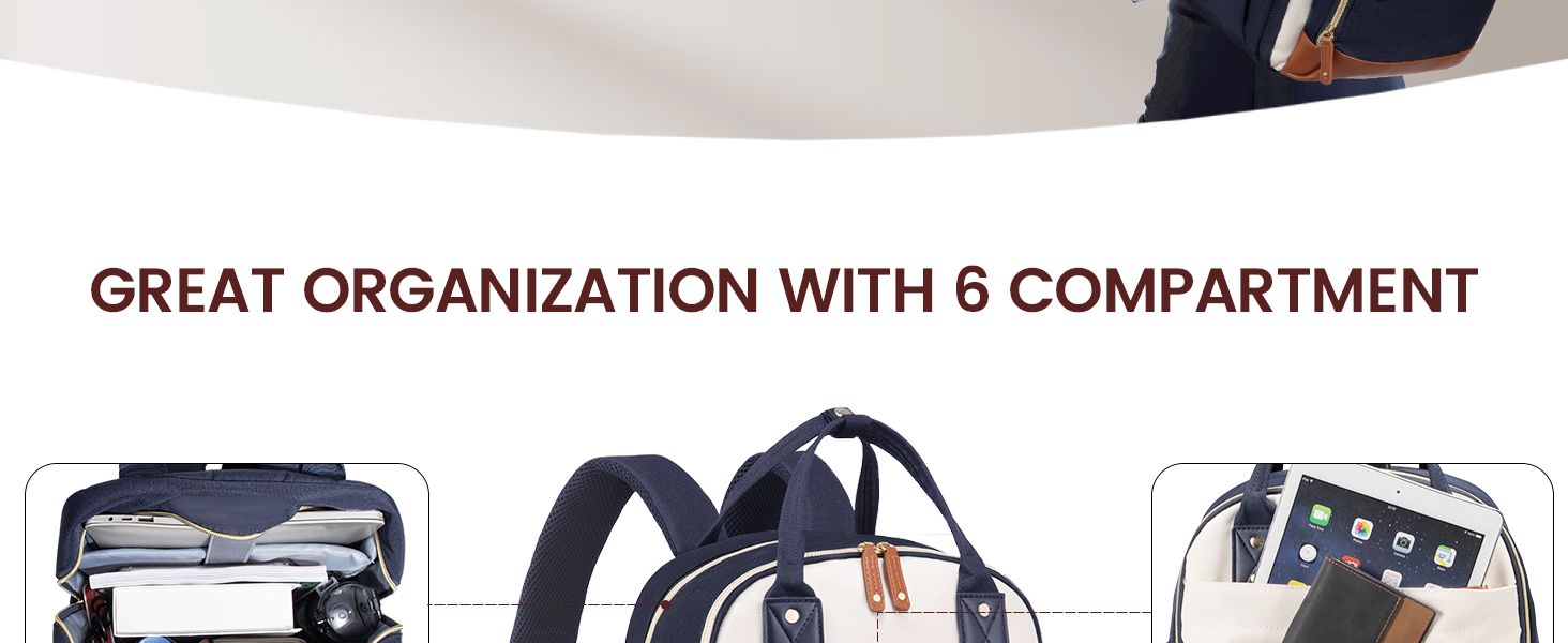 LOVEVOOK Рюкзак для жінок з відділенням для ноутбука 15.6 дюймів, шкільний рюкзак для дівчаток та підлітків, водонепроникний, анти-крадіжка, для школи, подорожей, роботи, легкий, з PU-матеріалу, кольори: бежевий, темно-синій, коричневий