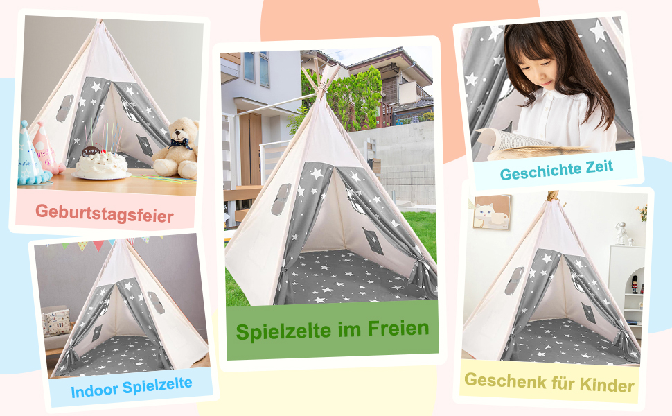 Дитяче намет-типі Camiraft сірого кольору, індійський намет-іграшка зі зірками для дітей, бавовняний намет для дівчаток та хлопчиків з сумкою, складаний дитячий домік для дому чи на вулицю