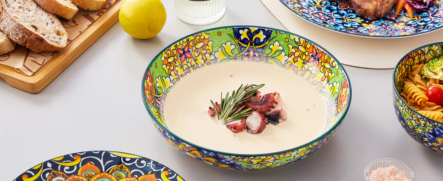 Сервіз столовий на 6 осіб SIMI 18tlg. Комбінований сервіз з порцеляни, 18 предметів. Богемський стиль, включає тарілки для їжі, десертні тарілки та миски.