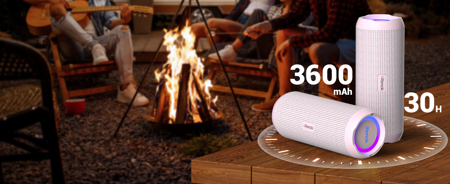 RIENOK Портативна Bluetooth Колонка з Підсвічуванням, Рожева, IPX7 Водонепроникна, 3600 mAh, Bluetooth 5.3, Бас, Стерео Звук