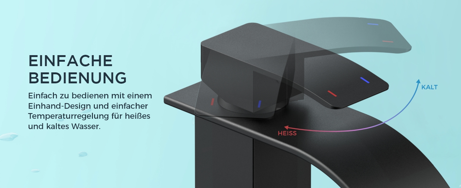 Змішувач для ванної кімнати FORIOUS з водоспадом, одноручний, для умивальника, хром, висота виливу 80 мм, економія води та енергії