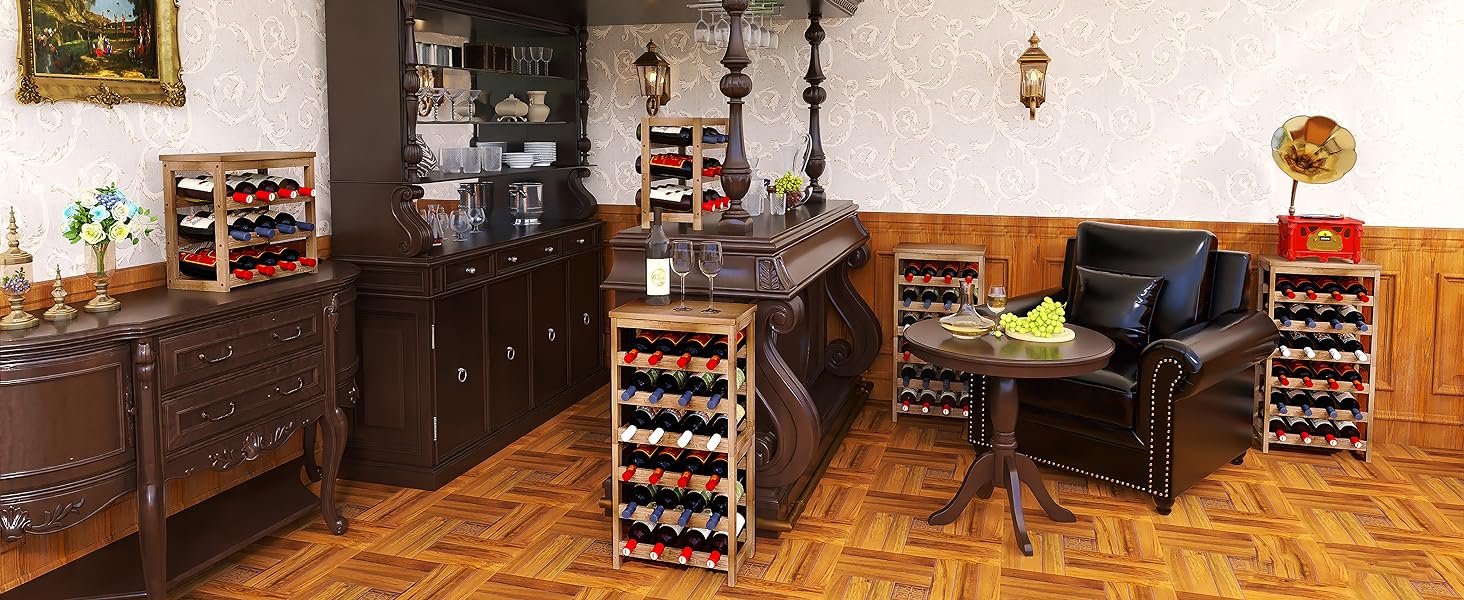 Стеллаж для вина на 24 пляшки з бамбука, 6-рівневий, з полицями, горіхового кольору