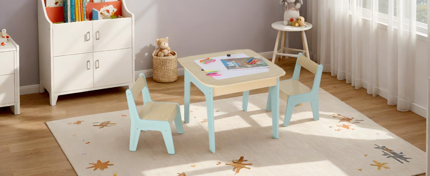 Дитячий стіл Mamizо з 2 стільцями: комплект меблів для дитячої кімнати, стіл для малювання та ігор, зелений