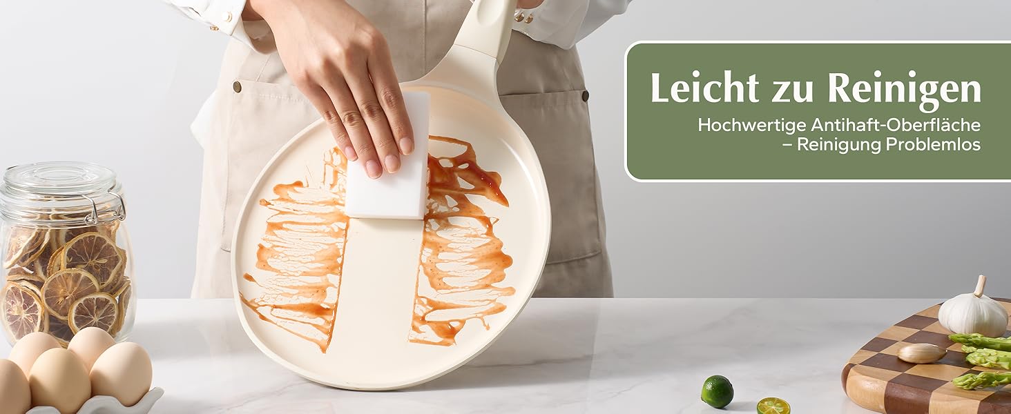 Сковорода для млинців Redchef 30 см з індукційним дном, керамічне антипригарне покриття, для млинців, омлетів, стійка до подряпин, придатна для миття в посудомийній машині, бежевого кольору