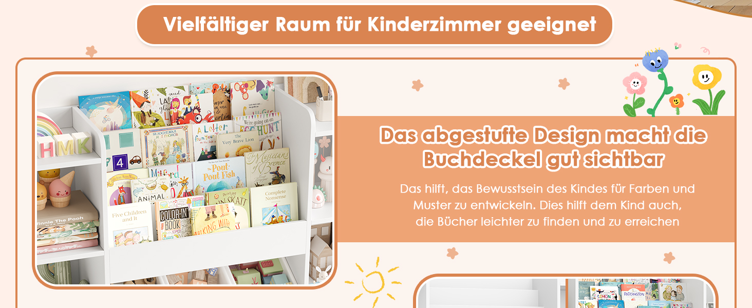 FOREHILL Дитяча полиця-стеллаж для іграшок та книг з 6 ящиками, 119 x 29,5 x 94 см, білий