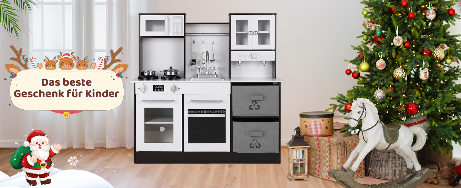 Дерев'яна дитяча кухня Mamizo з підсвіткою та звуком, іграшкова кухня для дітей, 90x30x90 см, з аксесуарами та 2 ящиками для зберігання, іграшка для дітей від 3 років (колір: коричневий)