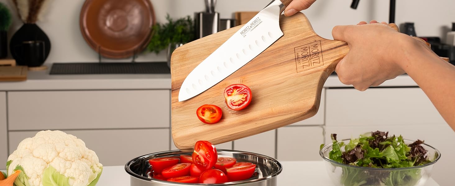 Ніж кухарський Moritz & Moritz 20 см з дамаської сталі 67 шарів - професійний ніж для кухні з ергономічною ручкою з акації