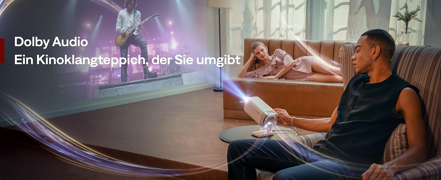 Портативний проєктор Aurzen Boom Air Mini з Google TV та Netflix, 4K, USB-C, Smart, Dolby Audio, WiFi, Bluetooth, автофокус TOF, поворотний штатив, кремово-білий