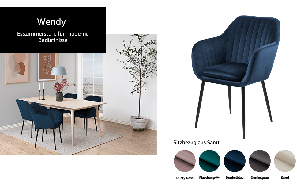 AC Design Furniture стілець Wendy, темно-синій/чорний, велюр/метал, 57x61x83 см