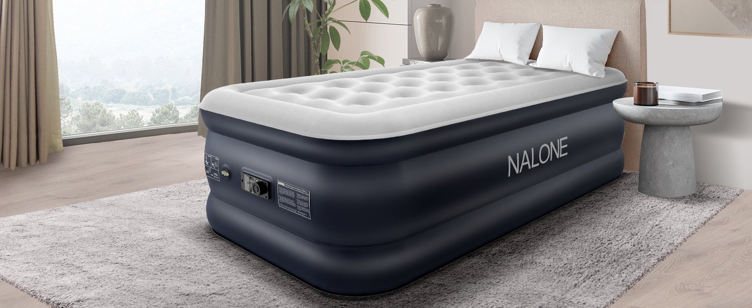 Надувний матрац NALONE для 2 осіб з самонадуваємою системою та вбудованим насосом, для кемпінгу та дому (Twin XL)