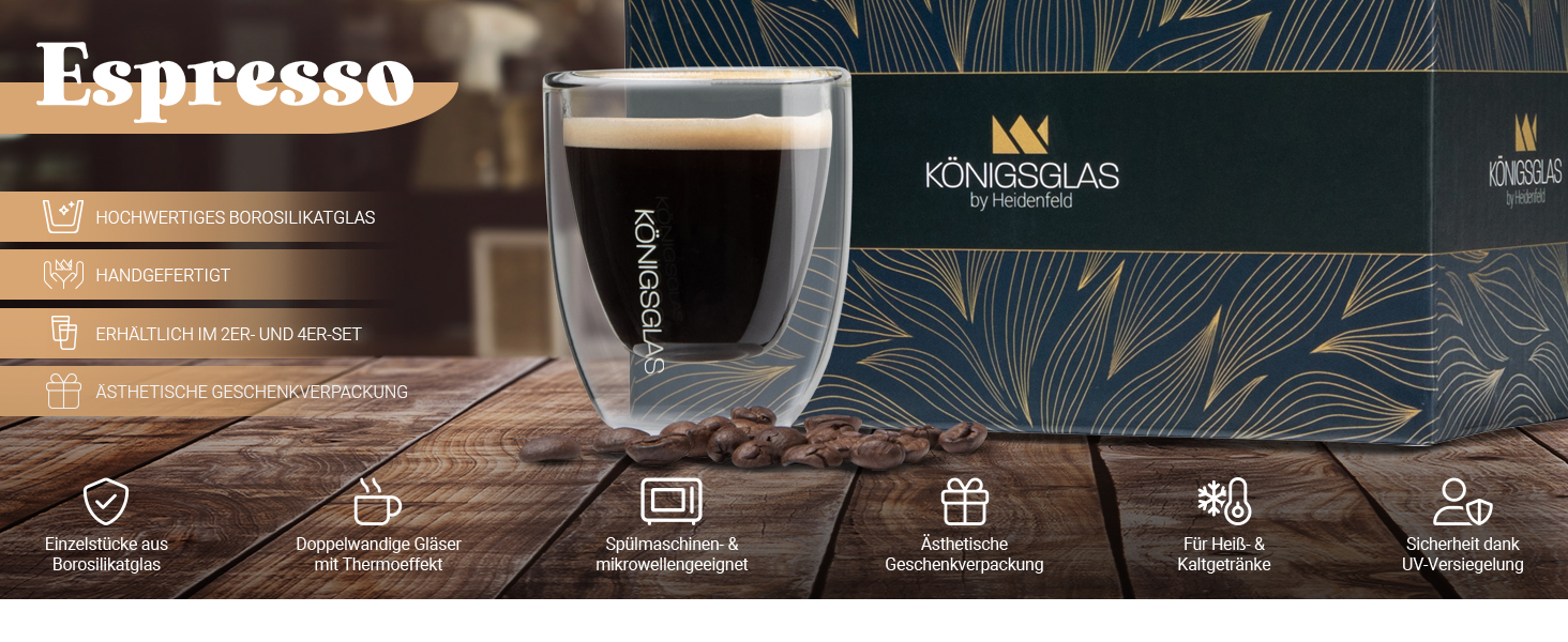 Набір окулярів Heidenfeld Knigsglas Latte Macchiato (4x) - Двостінні боросилікатні термоокуляри