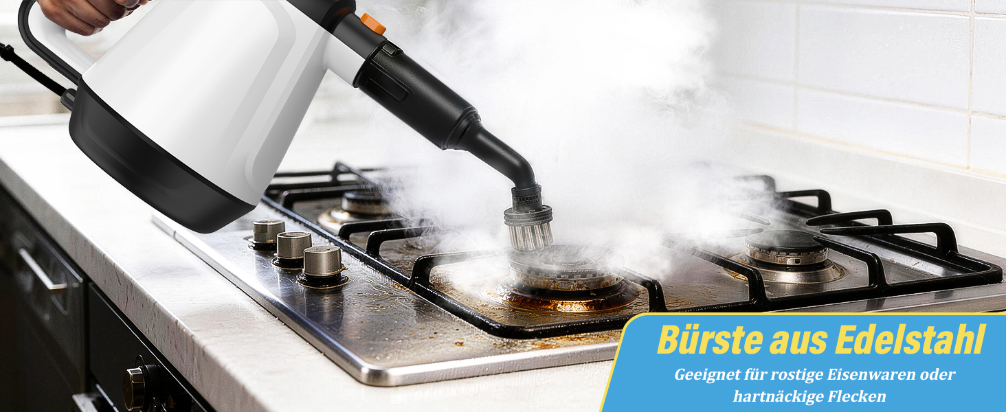 Портативний пароочисник 110°C: ефективне очищення, універсальний пристрій з 10 насадками та 5м кабелем. Ідеально для диванів, килимів, швів та видалення жиру. Колір: білий