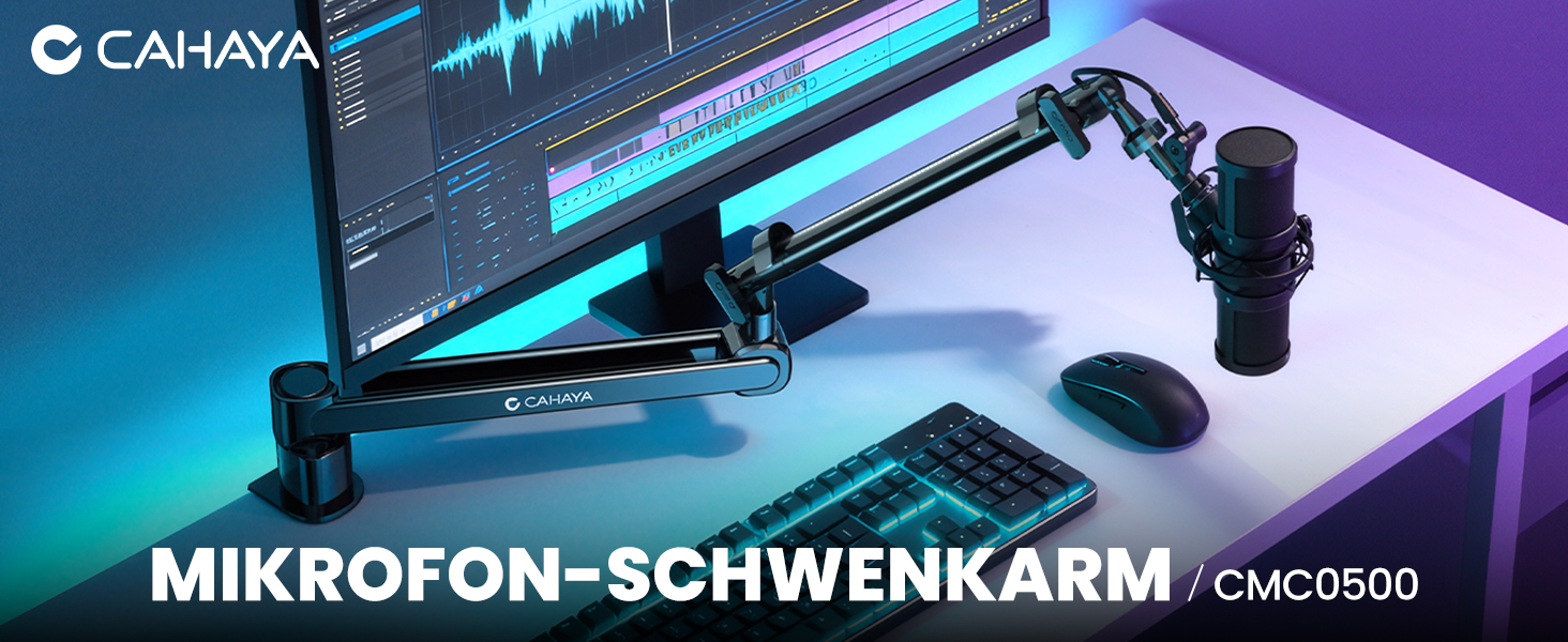 CAHAYA Мікрофонний стійкий кронштейн Boom Arm Professional: Регульований мікрофонний кронштейн з подовжувачем, дизайн під монітор для стрімінгу та запису, вантажопідйомність до 2.5 кг