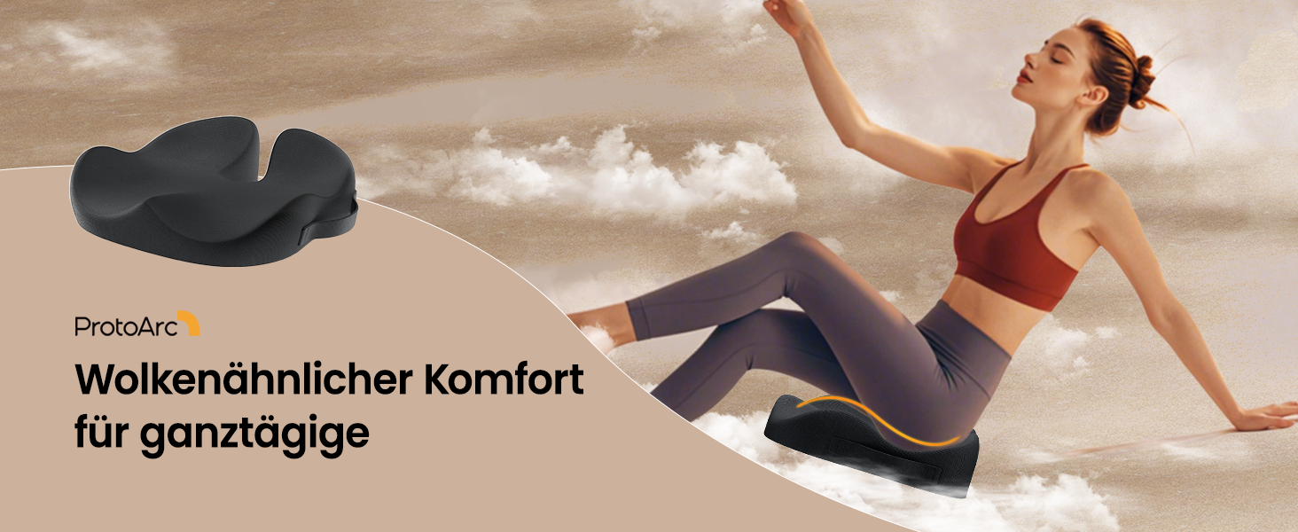 Подушка для офісного крісла ProtoArc, ергономічна подушка для куприка, піна з пам'яті, для інвалідного візка, авто, чорний колір, великий розмір