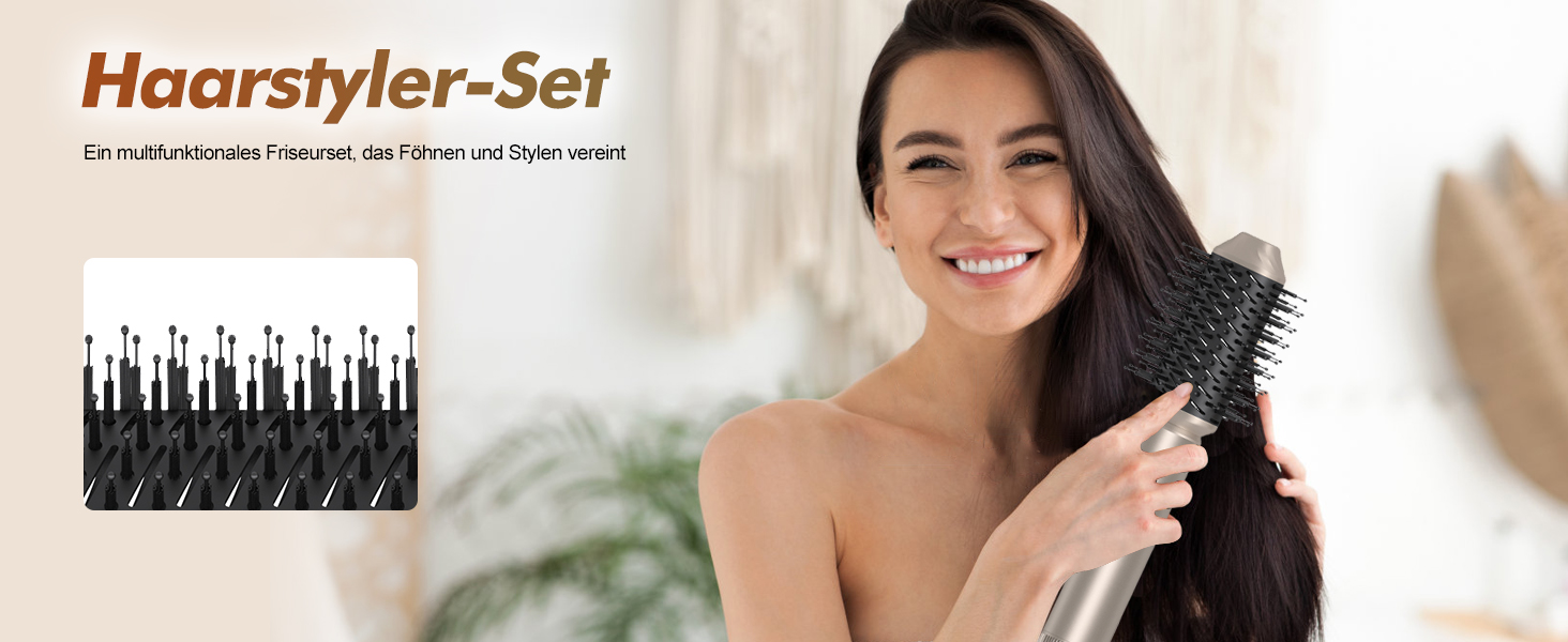 Airstyler 6 в 1 Gold 1000W: Фен-щітка, плойка, випрямляч для волосся – професійний набір для укладки
